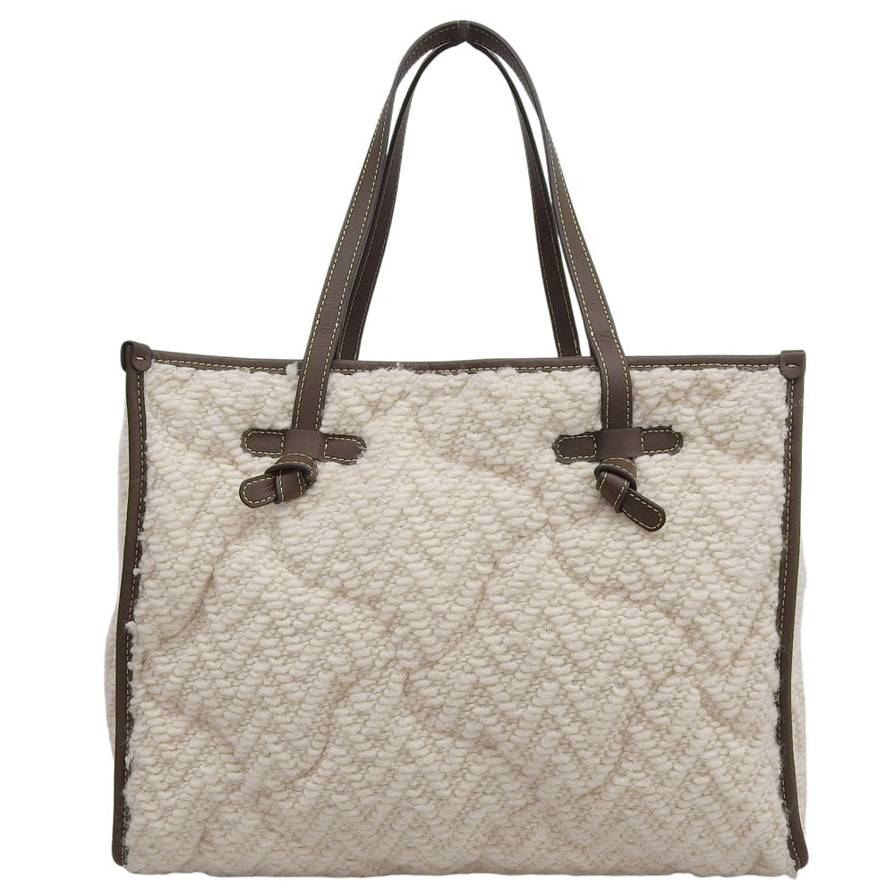 GIANNICHIARINI ジャンニキアリーニ 美品 マルチェッラ ニット トートバッグ レディース ホワイト×ブラウン トートバッグ M