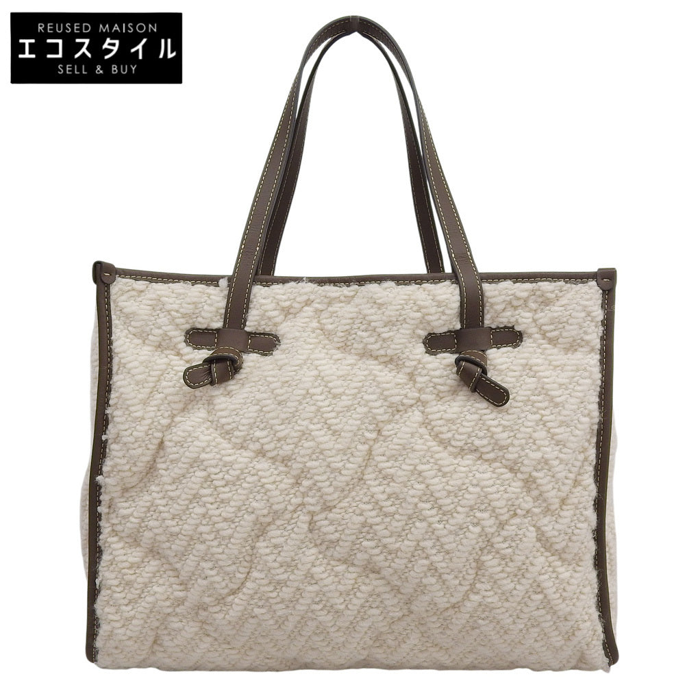 GIANNICHIARINI ジャンニキアリーニ 美品 マルチェッラ ニット トートバッグ レディース ホワイト×ブラウン トートバッグ M