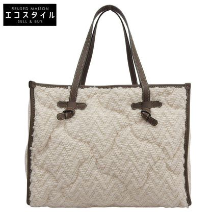 GIANNICHIARINI ジャンニキアリーニ 美品 マルチェッラ ニット トートバッグ レディース ホワイト×ブラウン トートバッグ M