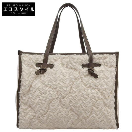 GIANNICHIARINI ジャンニキアリーニ 美品 マルチェッラ ニット トートバッグ レディース ホワイト×ブラウン トートバッグ M