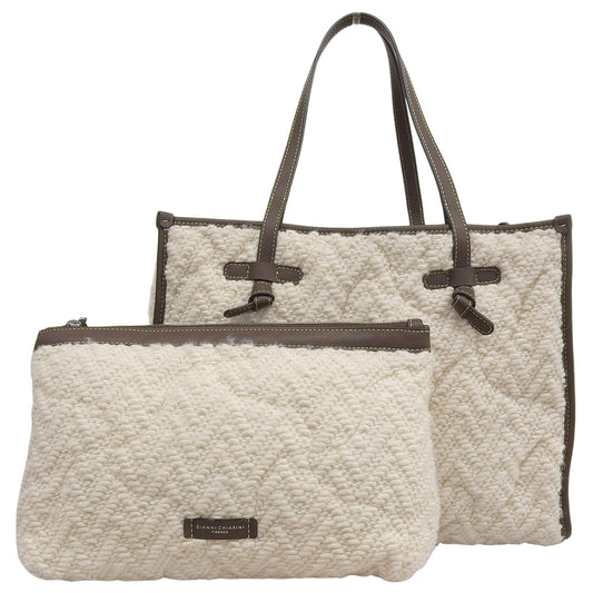 GIANNI CHIARINI Beautiful Condition Marcella Knit Tote Bag Women's White x Brown Tote Bag