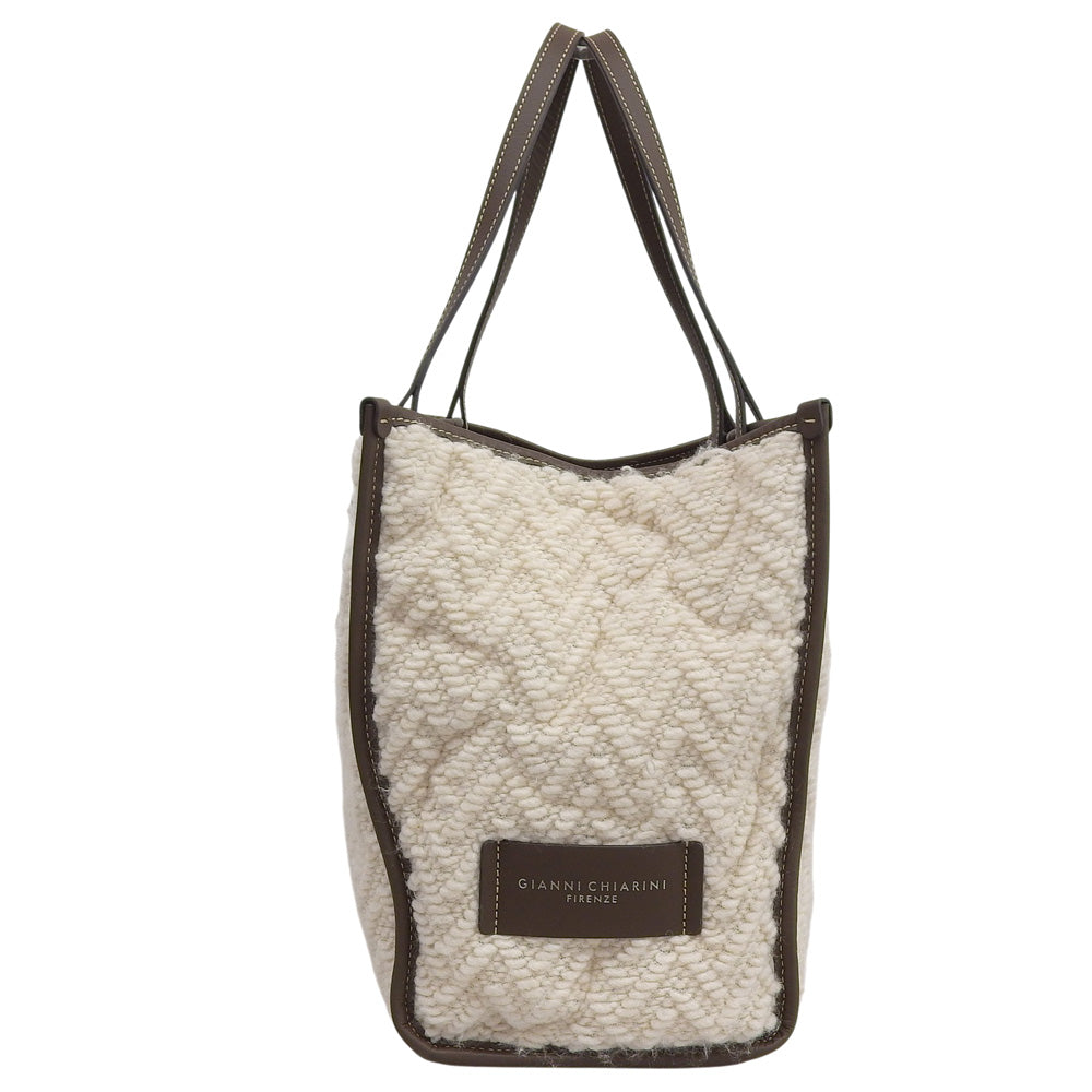 GIANNICHIARINI ジャンニキアリーニ 美品 マルチェッラ ニット トートバッグ レディース ホワイト×ブラウン トートバッグ M