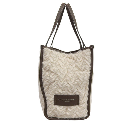 GIANNICHIARINI ジャンニキアリーニ 美品 マルチェッラ ニット トートバッグ レディース ホワイト×ブラウン トートバッグ M