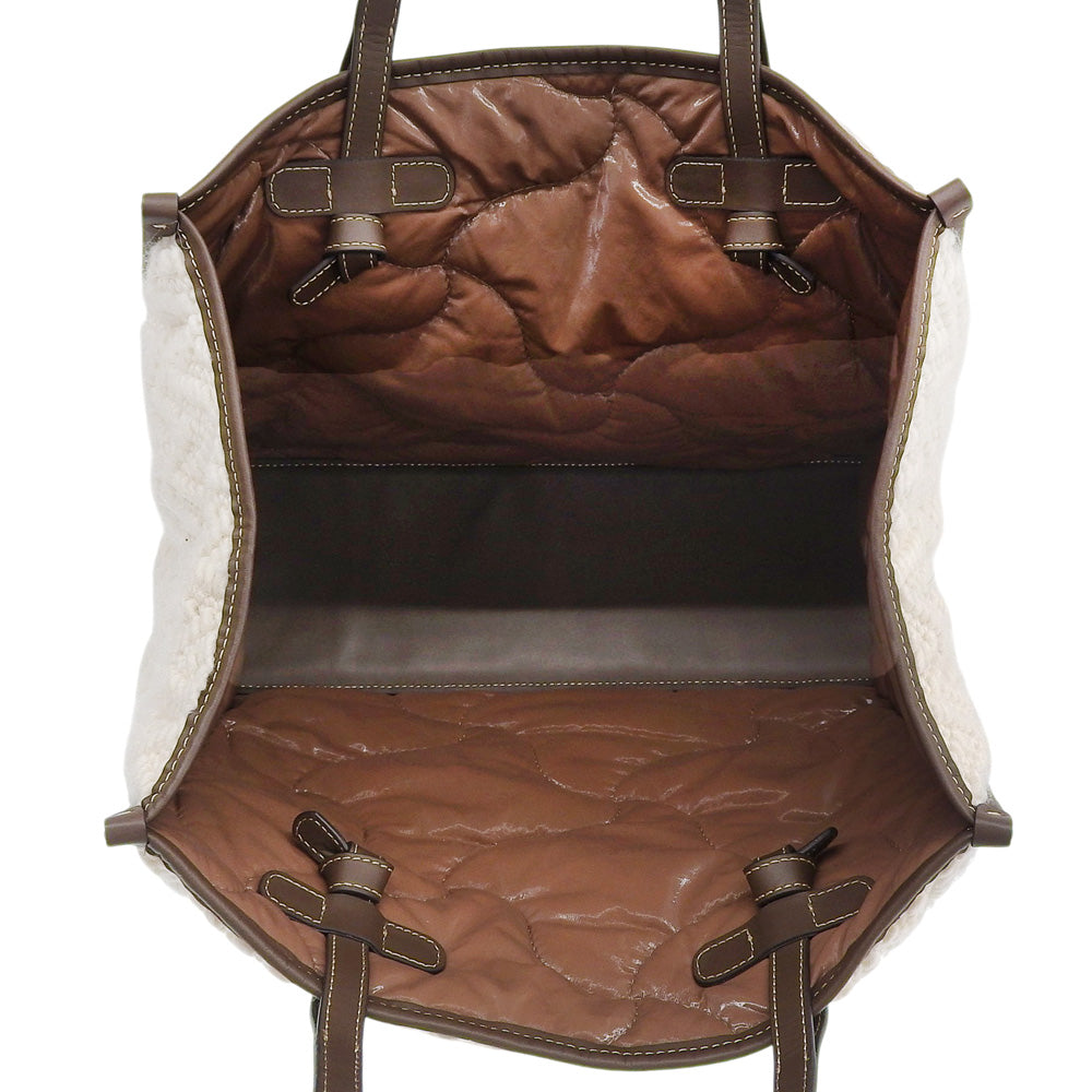 GIANNICHIARINI ジャンニキアリーニ 美品 マルチェッラ ニット トートバッグ レディース ホワイト×ブラウン トートバッグ M