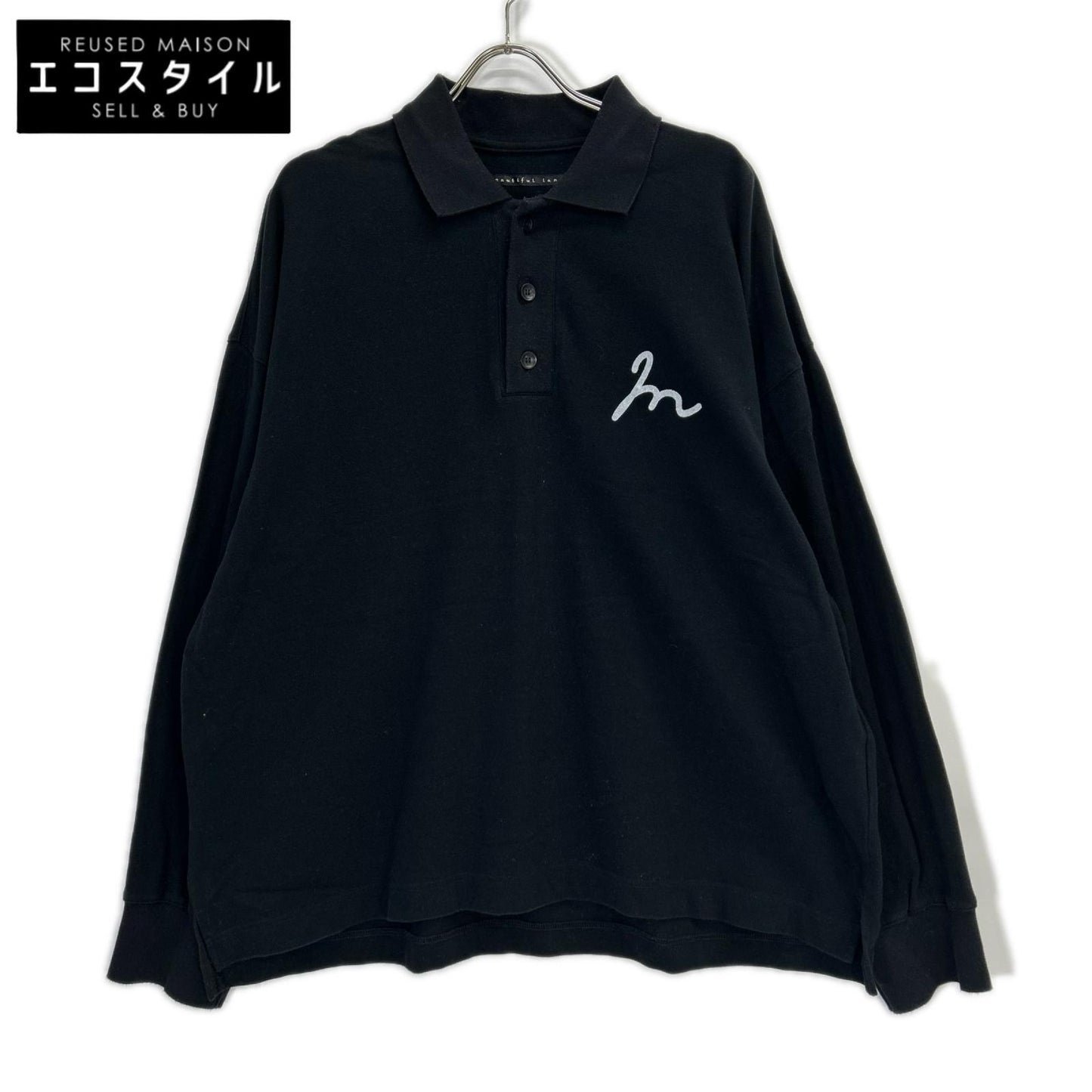 my beautiful landlet マイ ビューティフル ランドレット WM16-PL242162 ブラック コットン 長袖ポロシャツ トップス