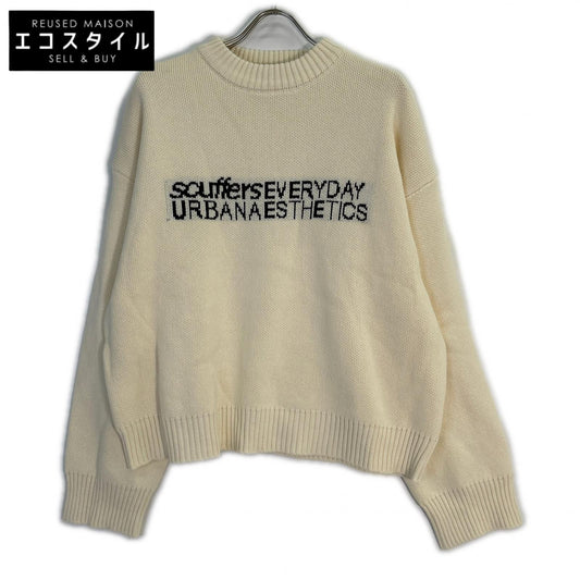 Scuffers スカッファー ホワイト×ブラック ロゴ刺繍 モックネックニット トップス