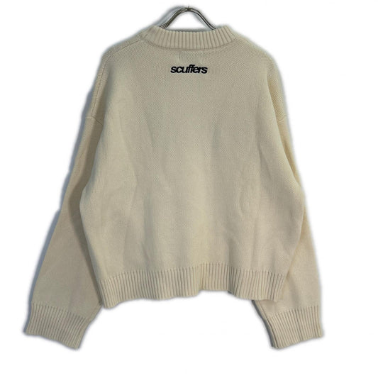 Scuffers スカッファー ホワイト×ブラック ロゴ刺繍 モックネックニット トップス