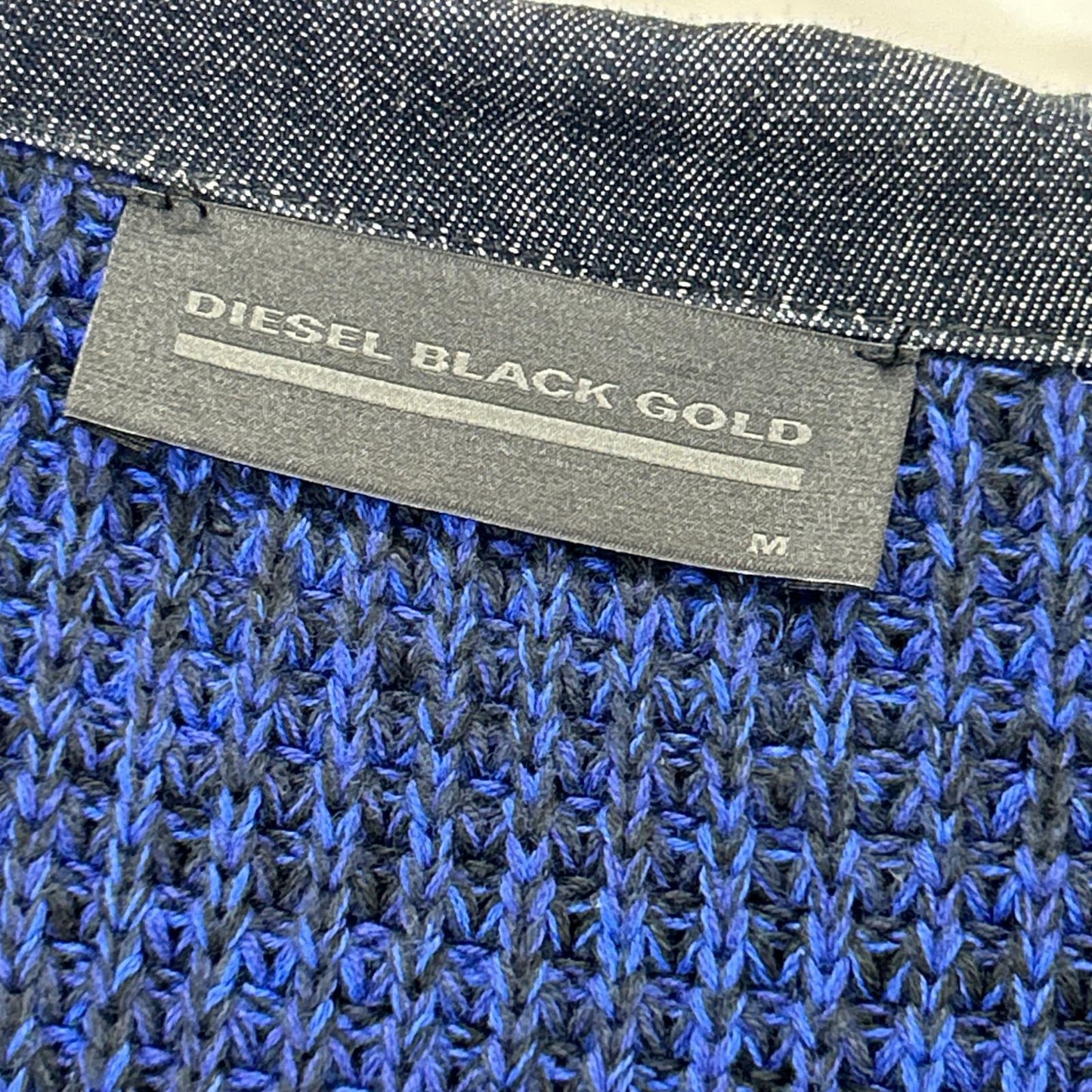 DIESEL BlackGold 迪赛黑金 黑×蓝 针织 牛仔布拼接连帽夹克 M