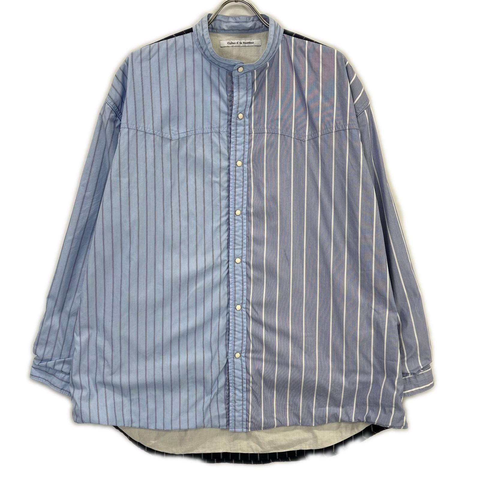 Children of the discordance COTDSH-117 Blue Patchwork Stripe Shirt Top