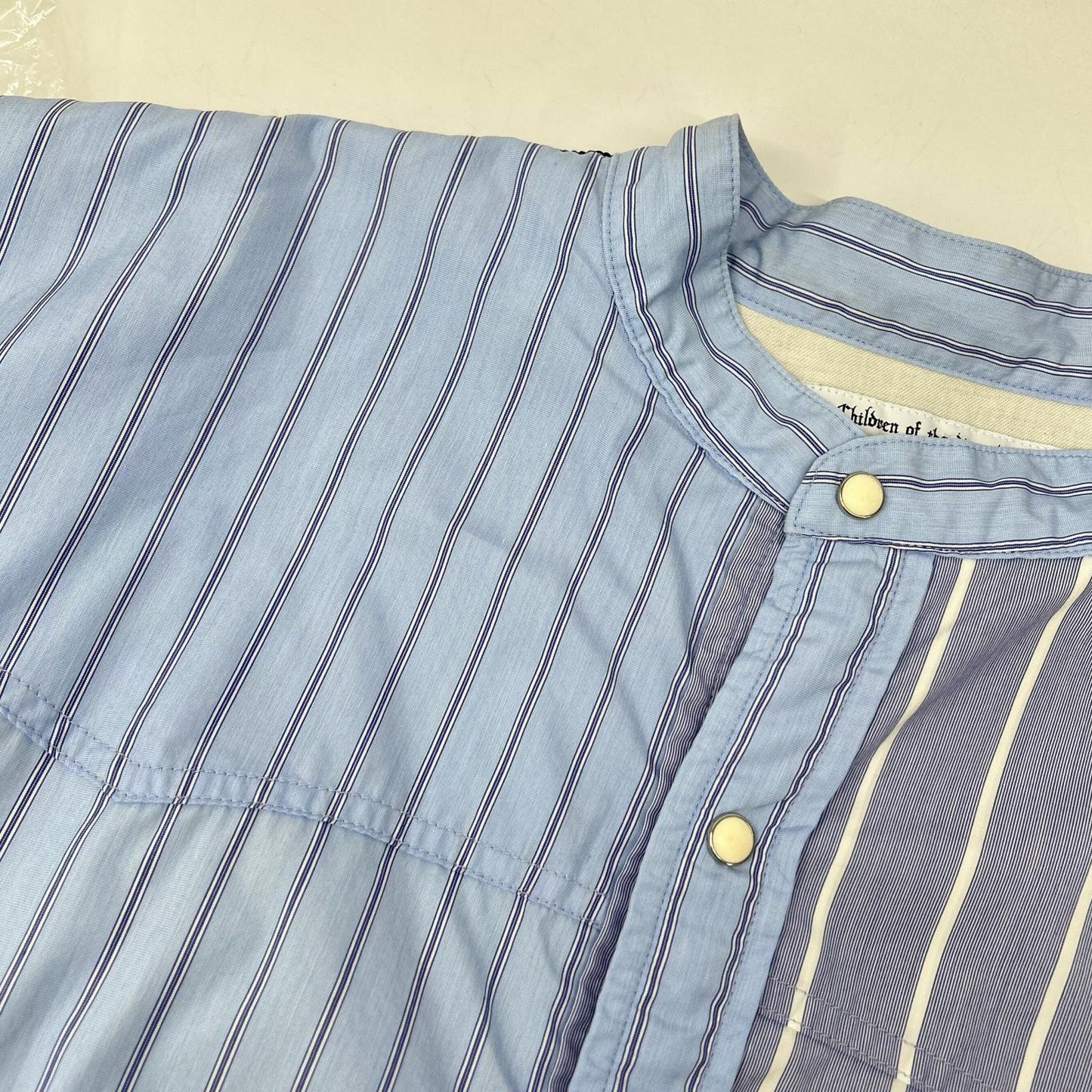 Children of the discordance COTDSH-117 Blue Patchwork Stripe Shirt Top