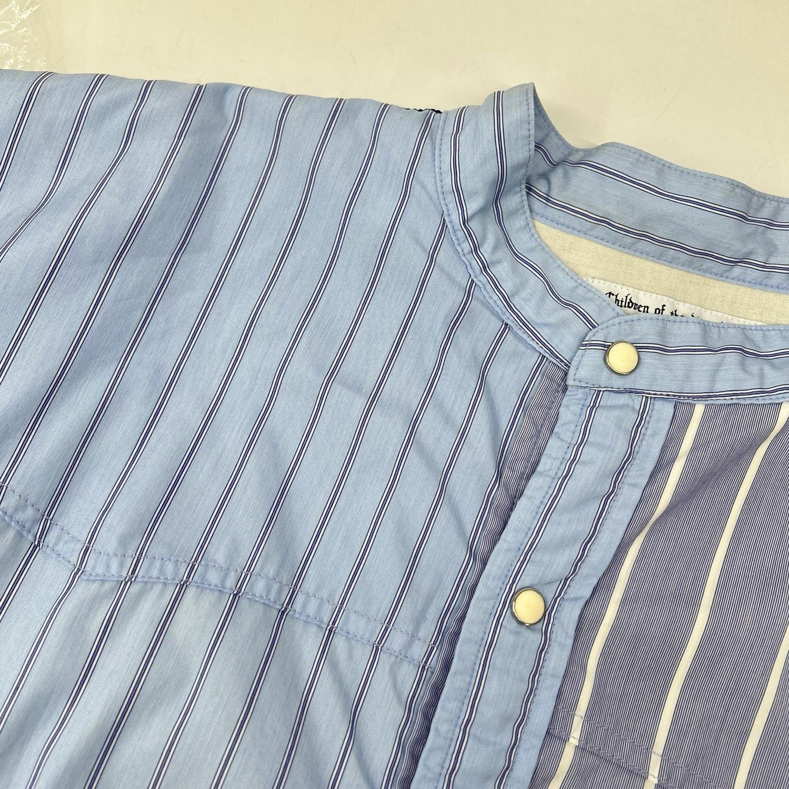 Children of the discordance COTDSH-117 Blue Patchwork Stripe Shirt Top