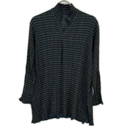 JURGEN LEHL J0191FB262 Green Wool Silk Check Weave Skipper Blouse Tops