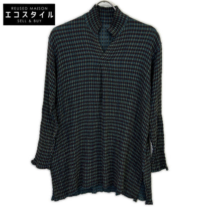 JURGEN LEHL J0191FB262 Green Wool Silk Check Weave Skipper Blouse Tops