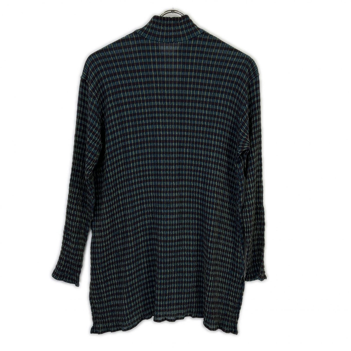 JURGEN LEHL J0191FB262 Green Wool Silk Check Weave Skipper Blouse Tops