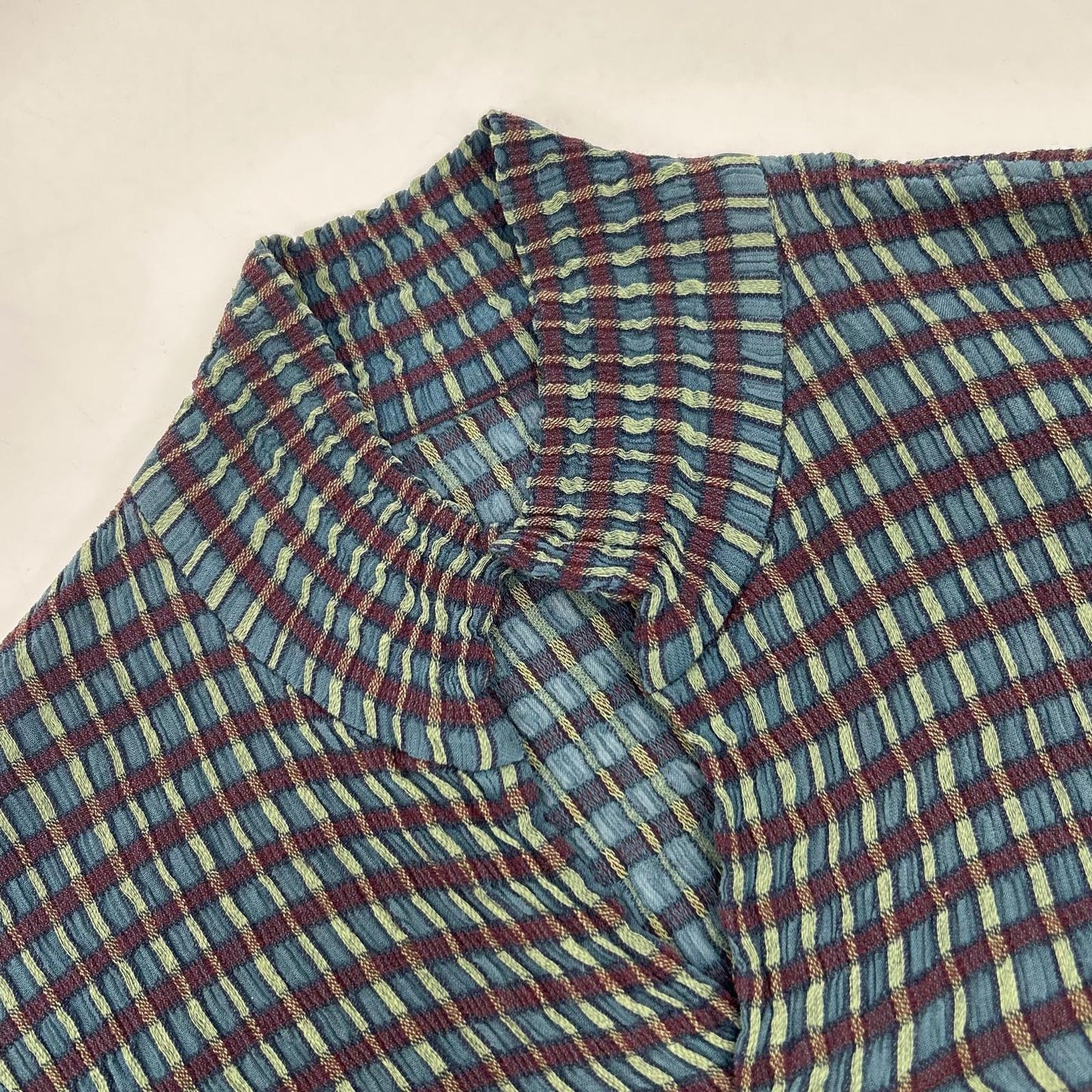 JURGEN LEHL J0191FB262 green wool-silk checked woven skipper blouse tops