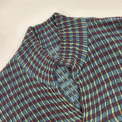 JURGEN LEHL J0191FB262 green wool-silk checked woven skipper blouse tops
