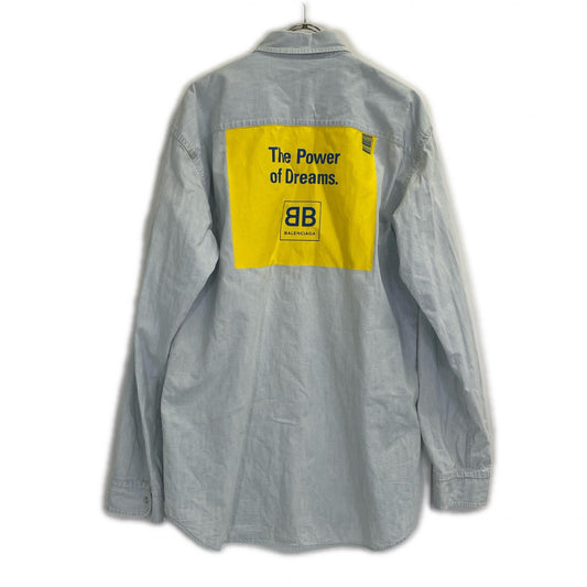 BALENCIAGA バレンシアガ 18SS thepowerofdreams ブルー バックプリント オーバーサイズ デニムシャツ トップス