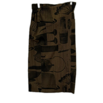 PLEATS PLEASE PP53-JG587 Khaki Dinnerware Pattern Cookware Pattern Pleated Skirt Skirt