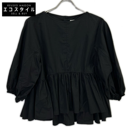 TENNE HANDCRAFTED MODERN Black Volume Sleeve Gathered Pullover Top