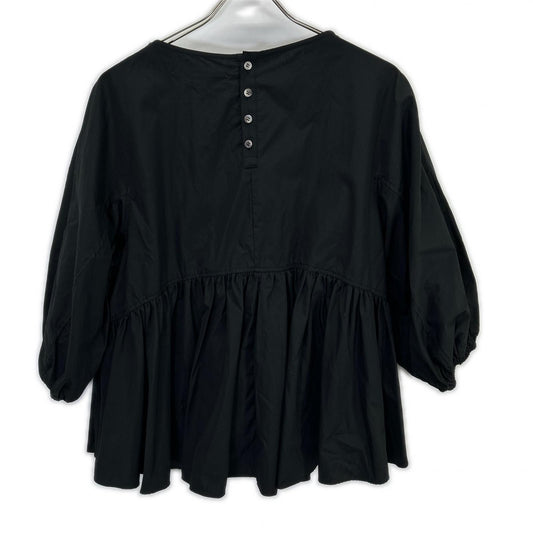 TENNE HANDCRAFTED MODERN Black Volume Sleeve Gathered Pullover Top