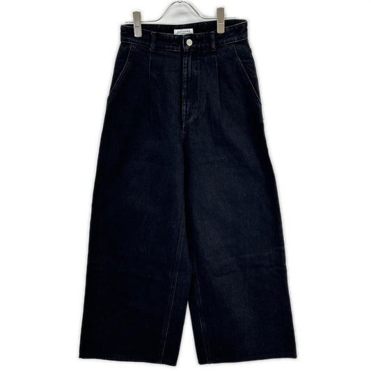 24年製 ﾌﾞﾗｯｸ ｺｯﾄﾝﾃﾞﾆﾑ ﾀｯｸﾜｲﾄﾞﾊﾟﾝﾂ ボトムス 34 レディース