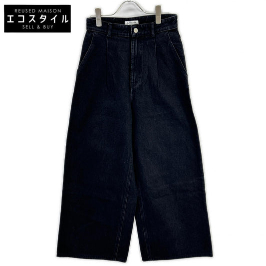 24年製 ﾌﾞﾗｯｸ ｺｯﾄﾝﾃﾞﾆﾑ ﾀｯｸﾜｲﾄﾞﾊﾟﾝﾂ ボトムス 34 レディース