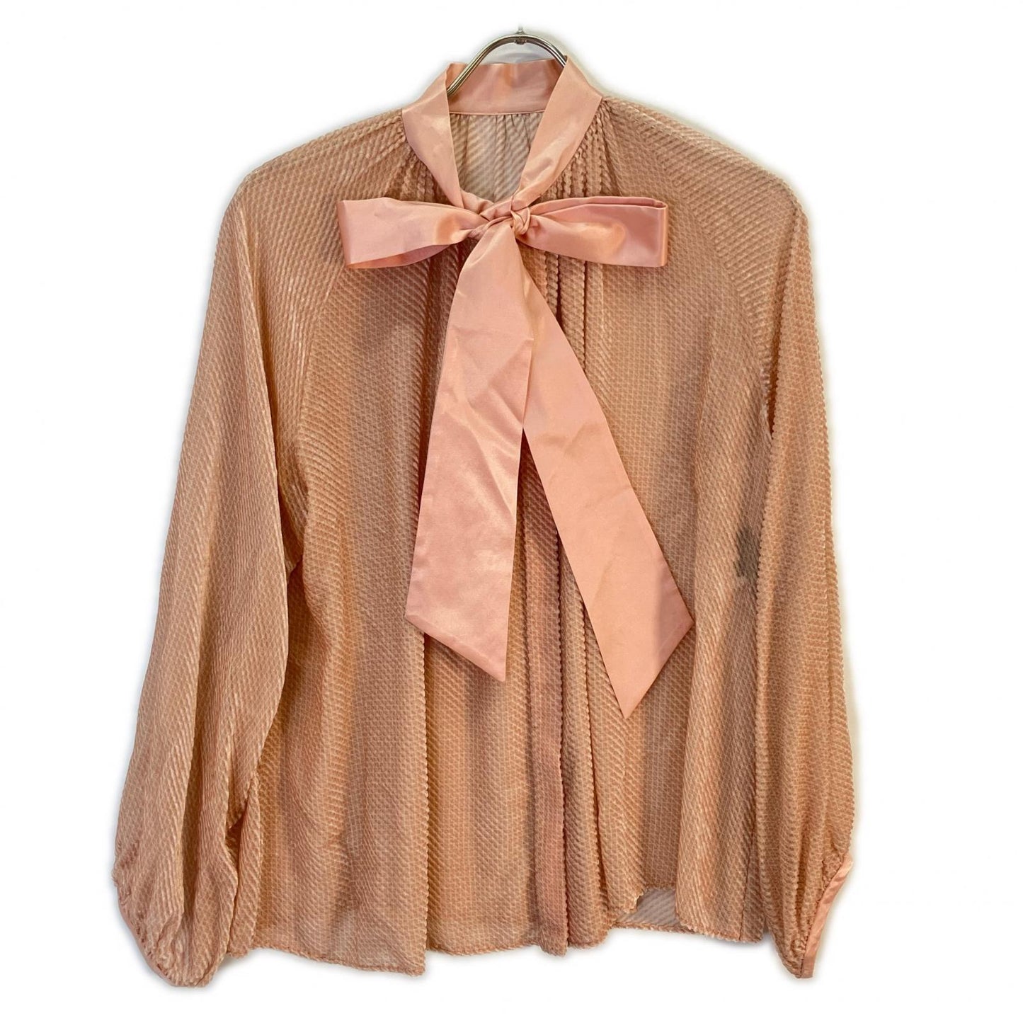 DRAWER 6521-299-0741 Pink Cotton Silk Velour Bow Tie Blouse Top