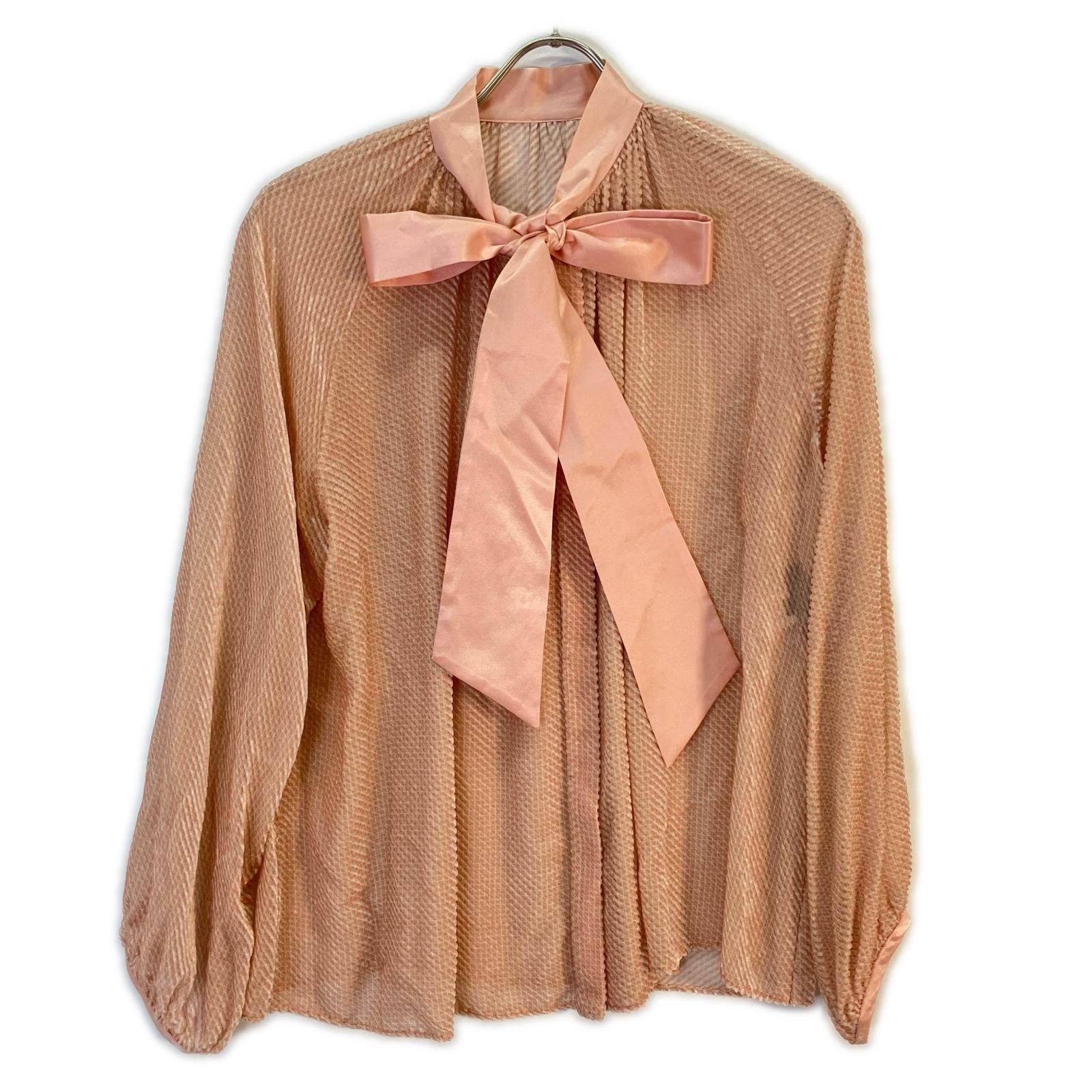 DRAWER 6521-299-0741 Pink Cotton Silk Velour Bow Tie Blouse Top
