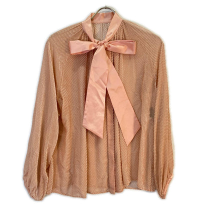 DRAWER 6521-299-0741 Pink Cotton Silk Velour Bow Tie Blouse Top