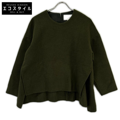 ENFOLD 300AS230-0620 Khaki Wool Blend Asymmetrical Pullover Top