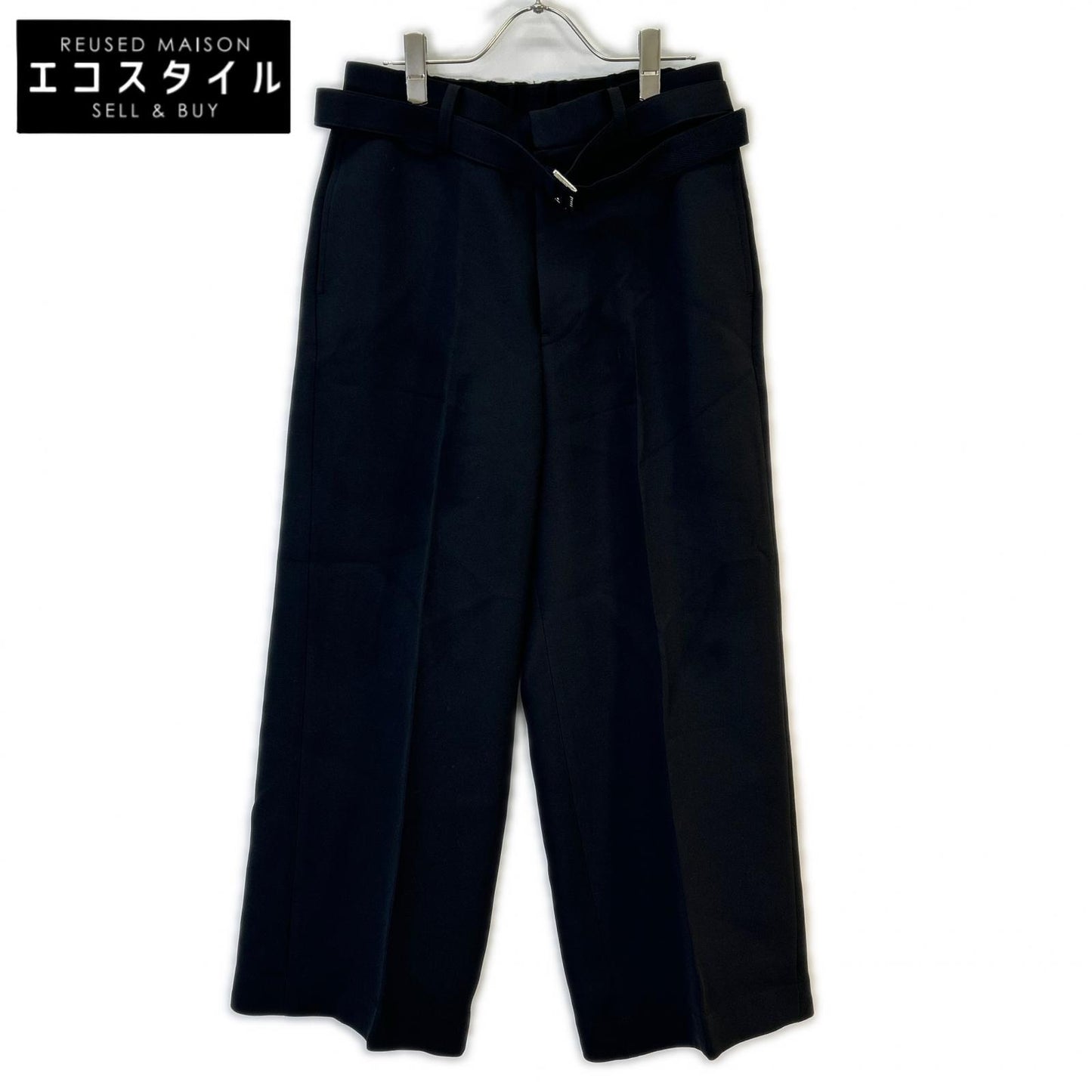 sacai サカイ 25SS ブラック ベルト付きセンタープレススラックスロングパンツ　25-030639M ボトムス