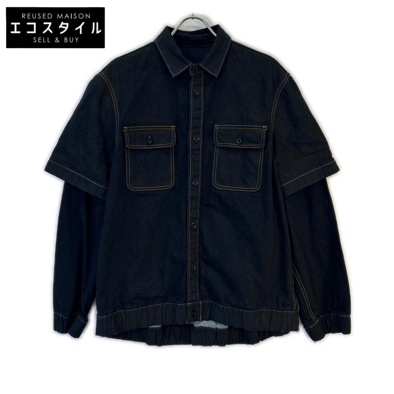 sacai サカイ 24-03438M インディゴ デニムプリント ドッキングシャツ トップス
