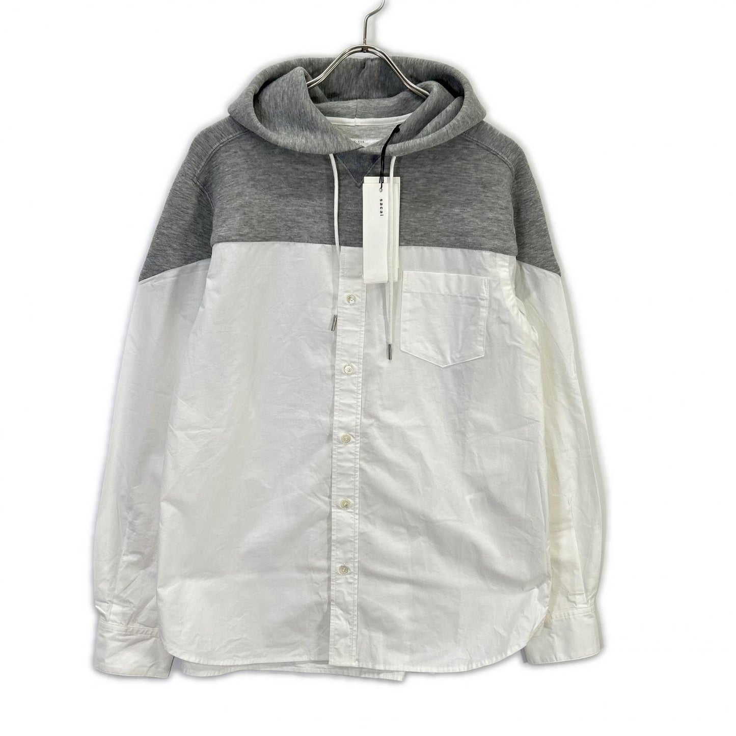 sacai SCM-026 White x Gray Docking Shirt Hoodie Top