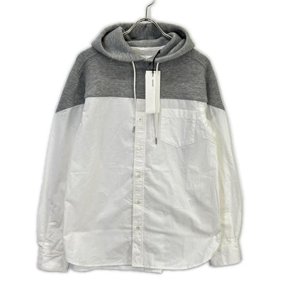 sacai SCM-026 White x Gray Docking Shirt Hoodie Top