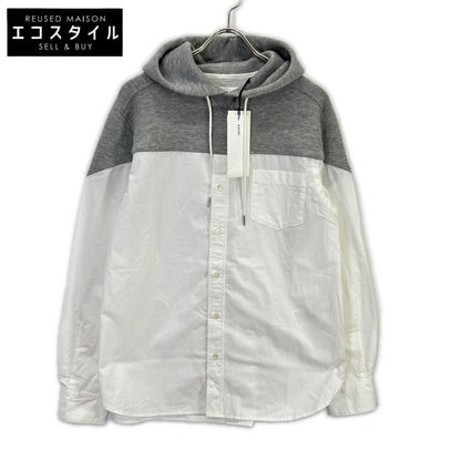 sacai SCM-026 White x Gray Docking Shirt Hoodie Top