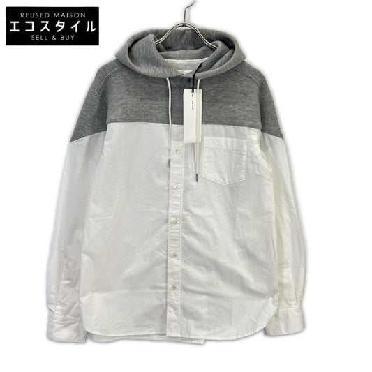 sacai サカイ SCM-026 ホワイト×グレー ドッキング シャツ フーディ トップス