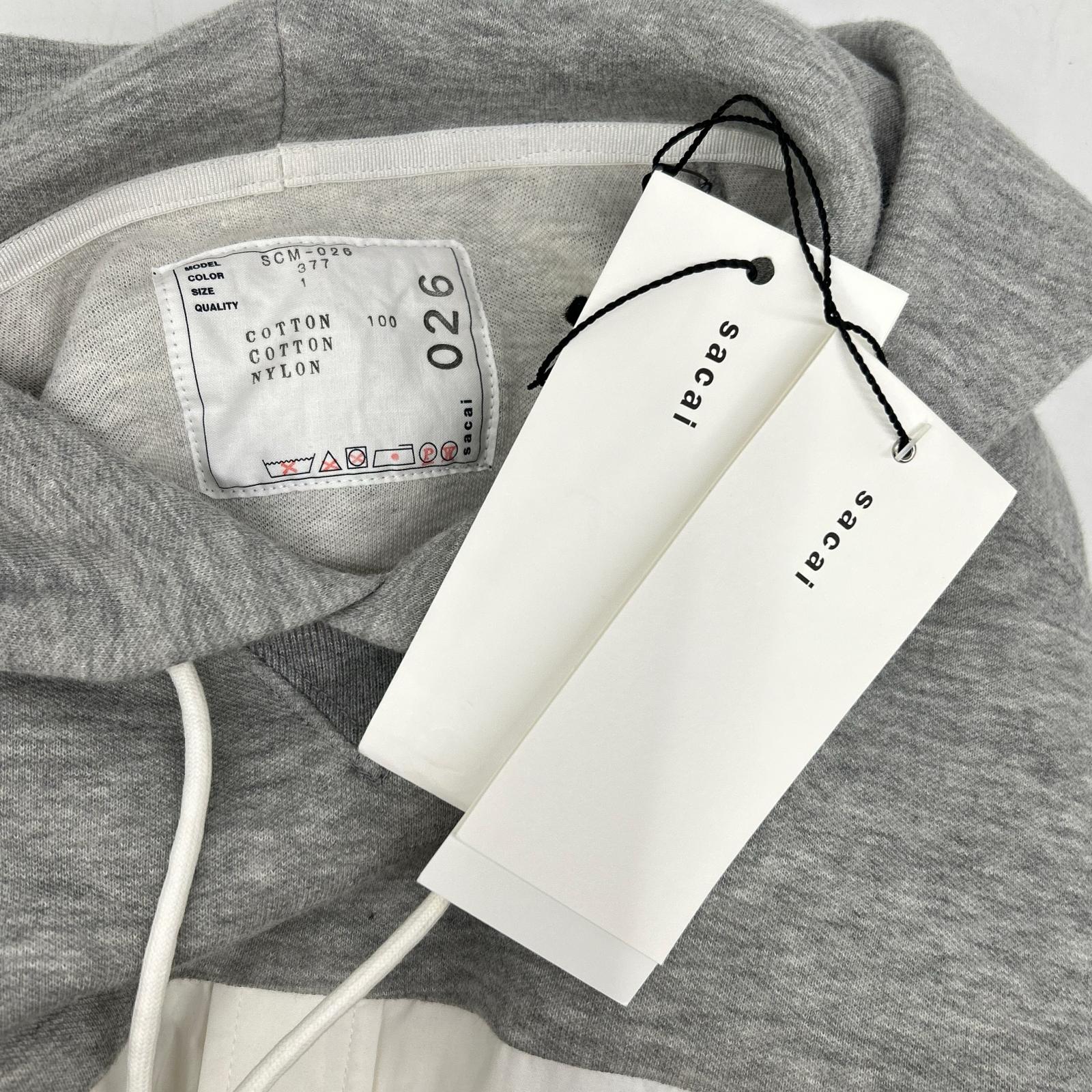 sacai SCM-026 White x Gray Docking Shirt Hoodie Top
