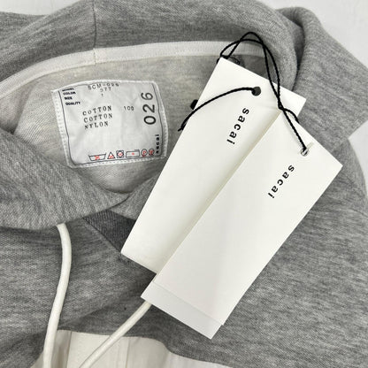 sacai SCM-026 White x Gray Docking Shirt Hoodie Top