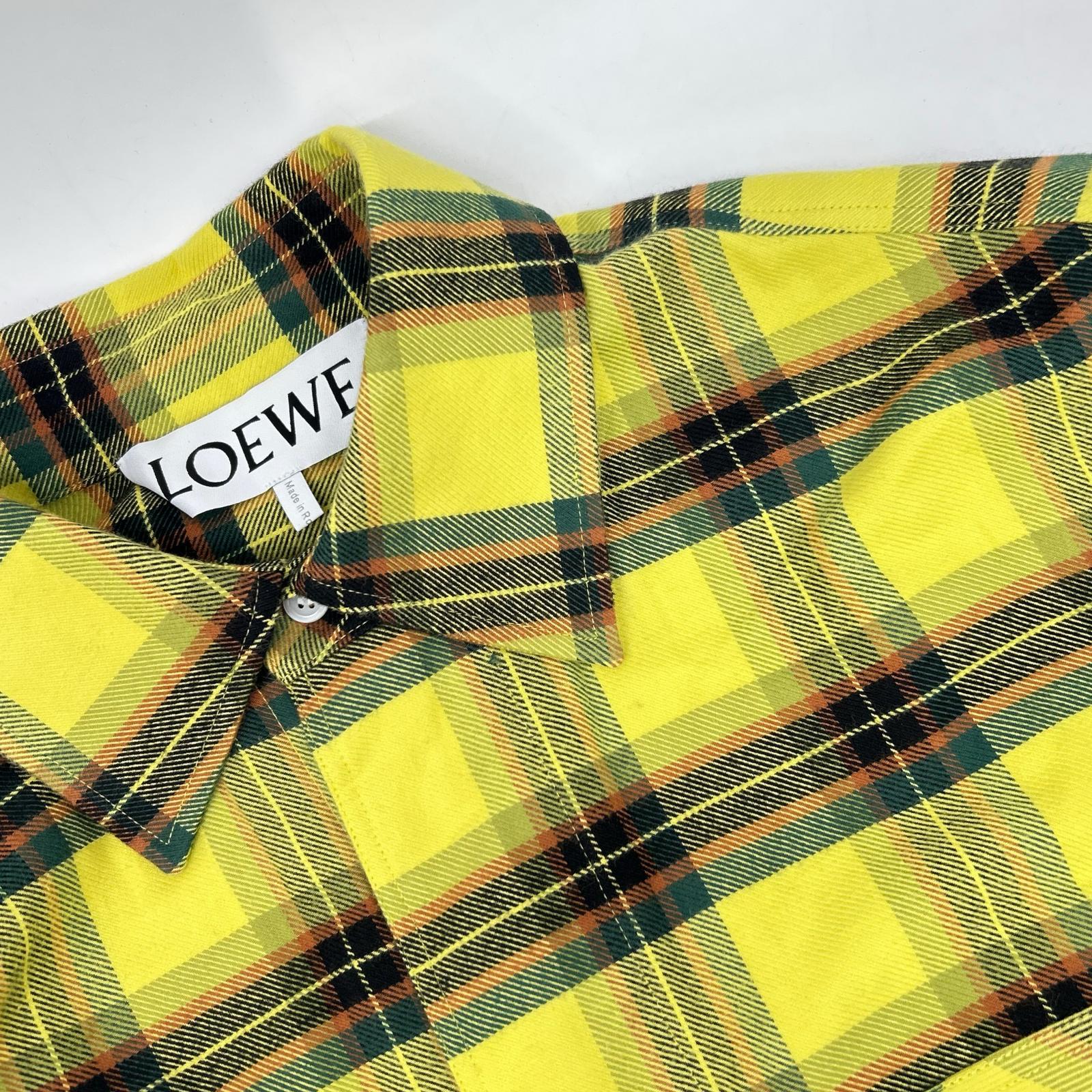 LOEWE 罗意威 H526Y05X07 21AW 黄色 格纹超大衬衫 上衣