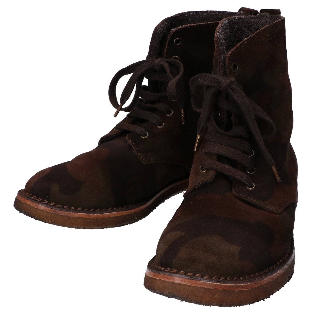 BUTTERO Brown x Khaki Camouflage Suede Lace-up Boots Shoes
