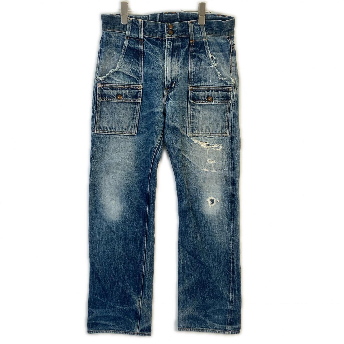 FULLCOUNT 1246 Blue Damaged Denim Bush Pants Bottoms