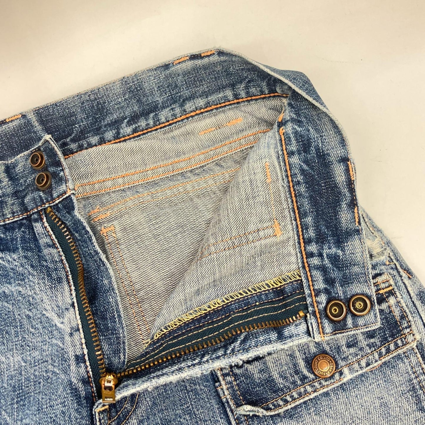 FULLCOUNT 1246 Blue Damaged Denim Bush Pants Bottoms