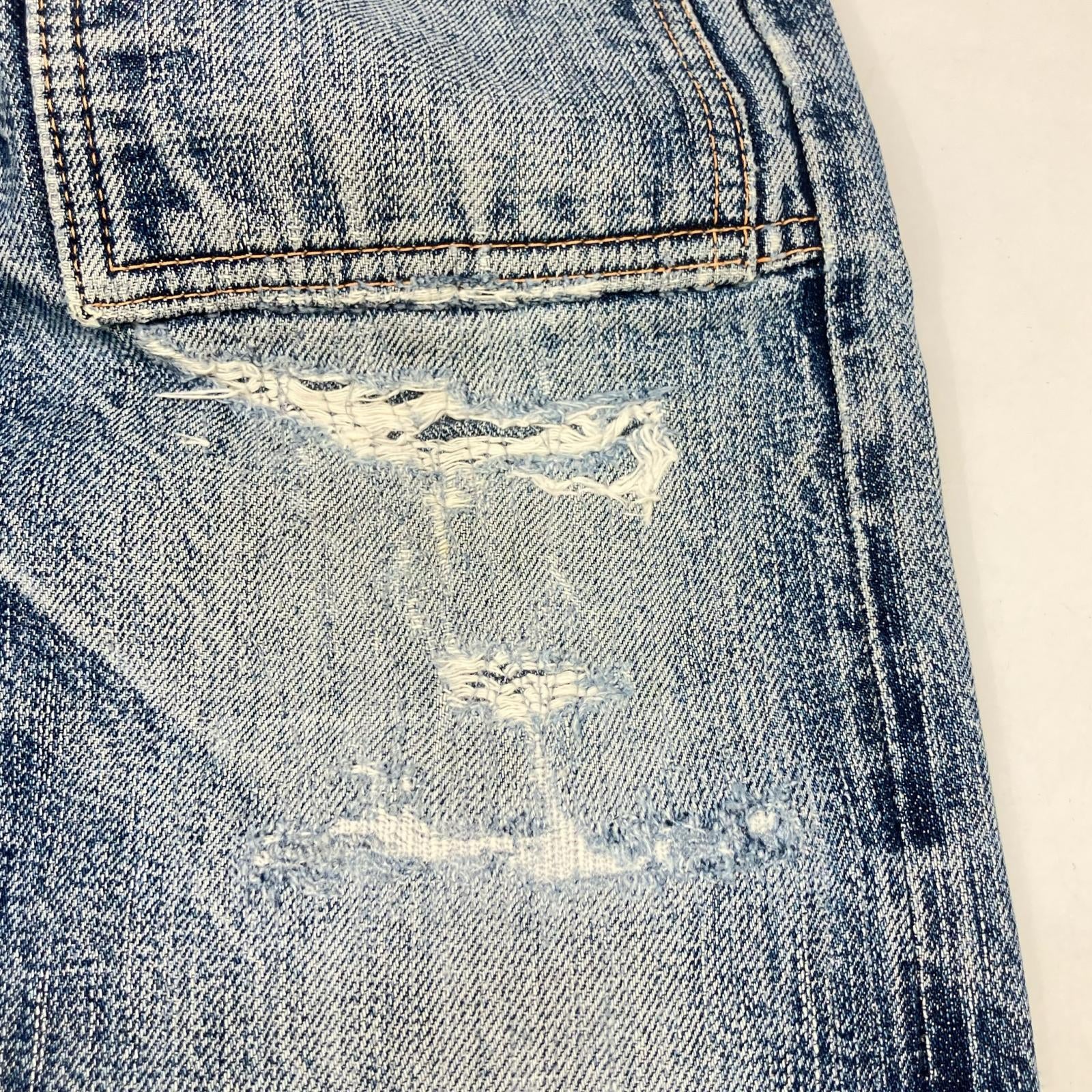 FULLCOUNT 1246 Blue Damaged Denim Bush Pants Bottoms