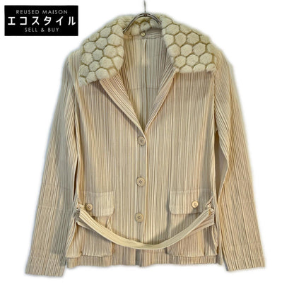 PLEATS PLEASE 三宅一生 PP53-JD411 象牙色 人造毛皮 彩色褶皱夹克 外套