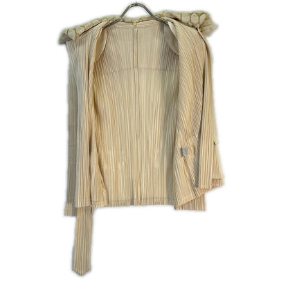 PLEATS PLEASE 三宅一生 PP53-JD411 象牙色 人造毛皮 彩色褶皱夹克 外套