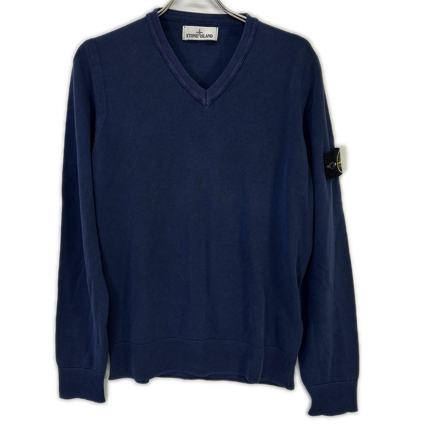 STONE ISLAND 6015545B8 Indigo V-Neck Long Sleeve Cut and Sew Top