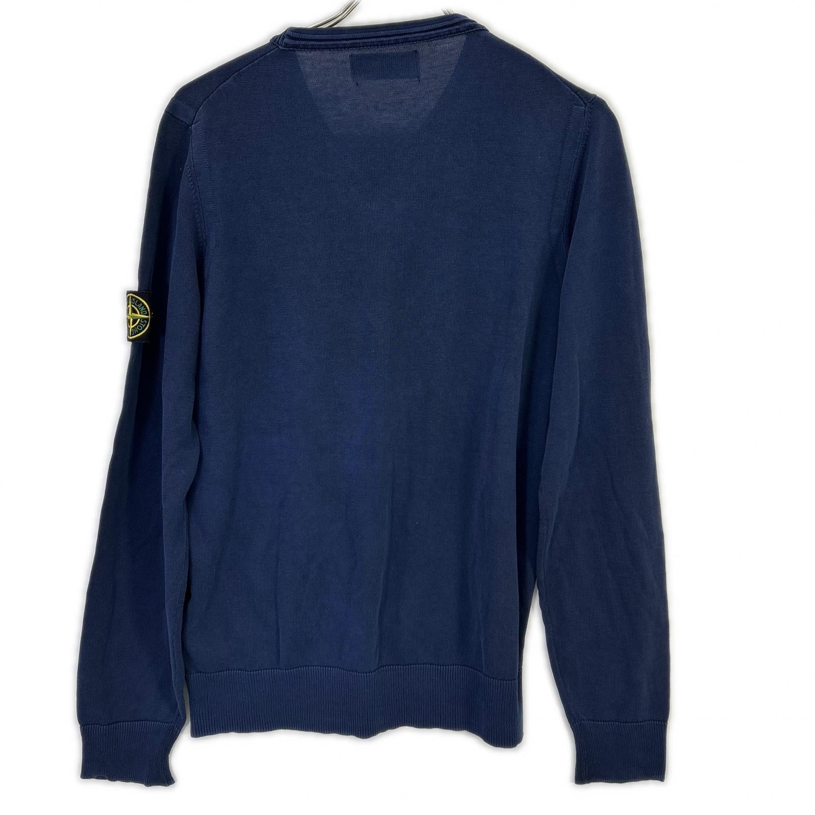 STONE ISLAND 6015545B8 Indigo V-Neck Long Sleeve Cut and Sew Top