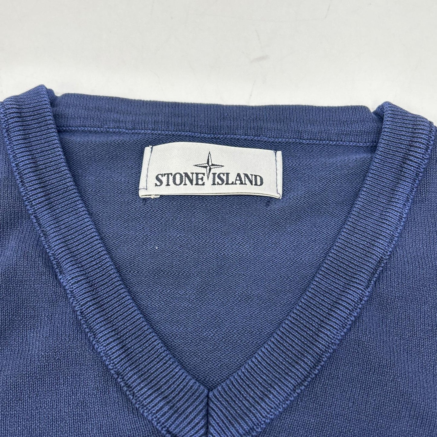 STONE ISLAND 6015545B8 Indigo V-Neck Long Sleeve Cut and Sew Top