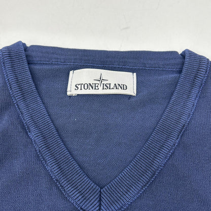 STONE ISLAND 6015545B8 Indigo V-Neck Long Sleeve Cut and Sew Top