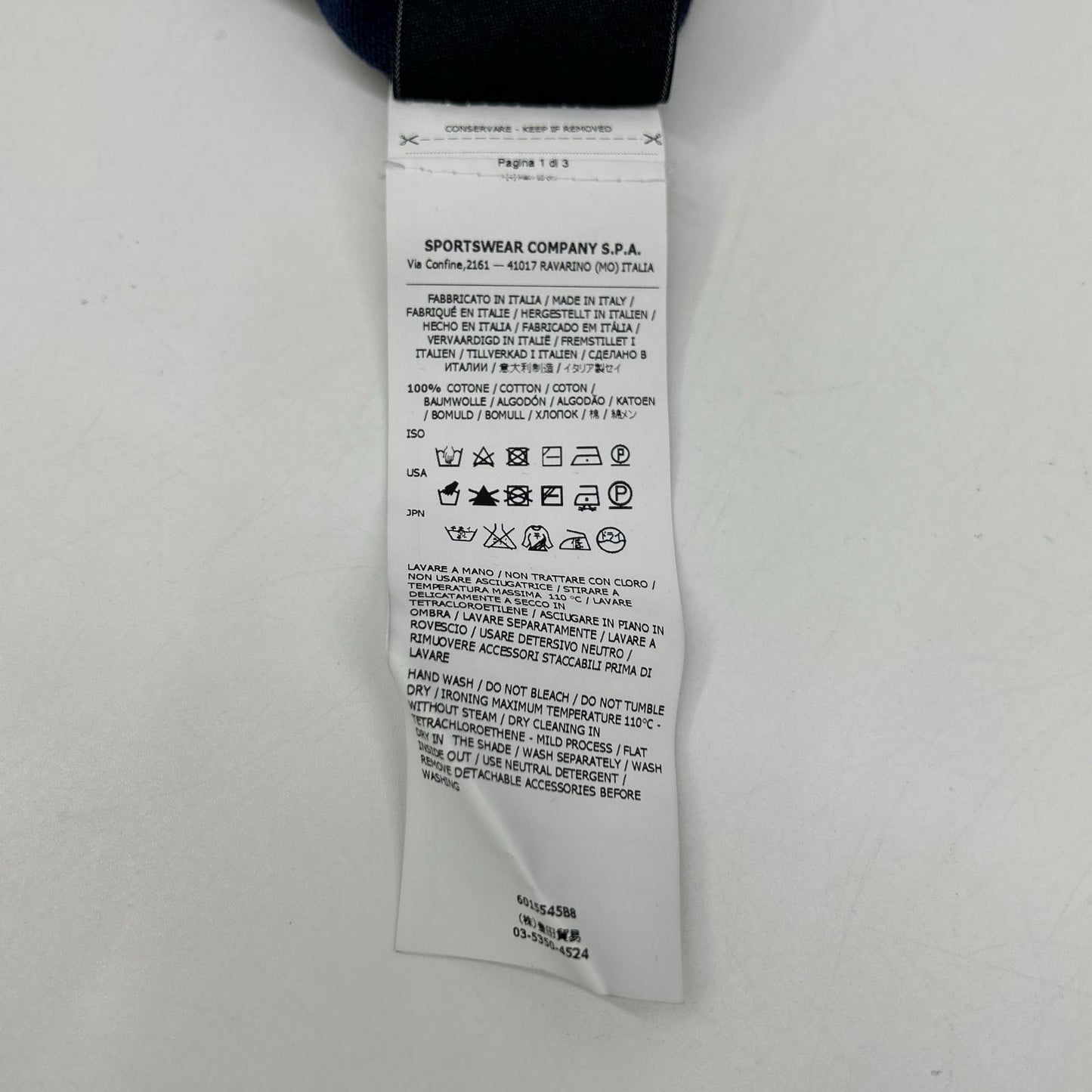 STONE ISLAND 6015545B8 Indigo V-Neck Long Sleeve Cut and Sew Top